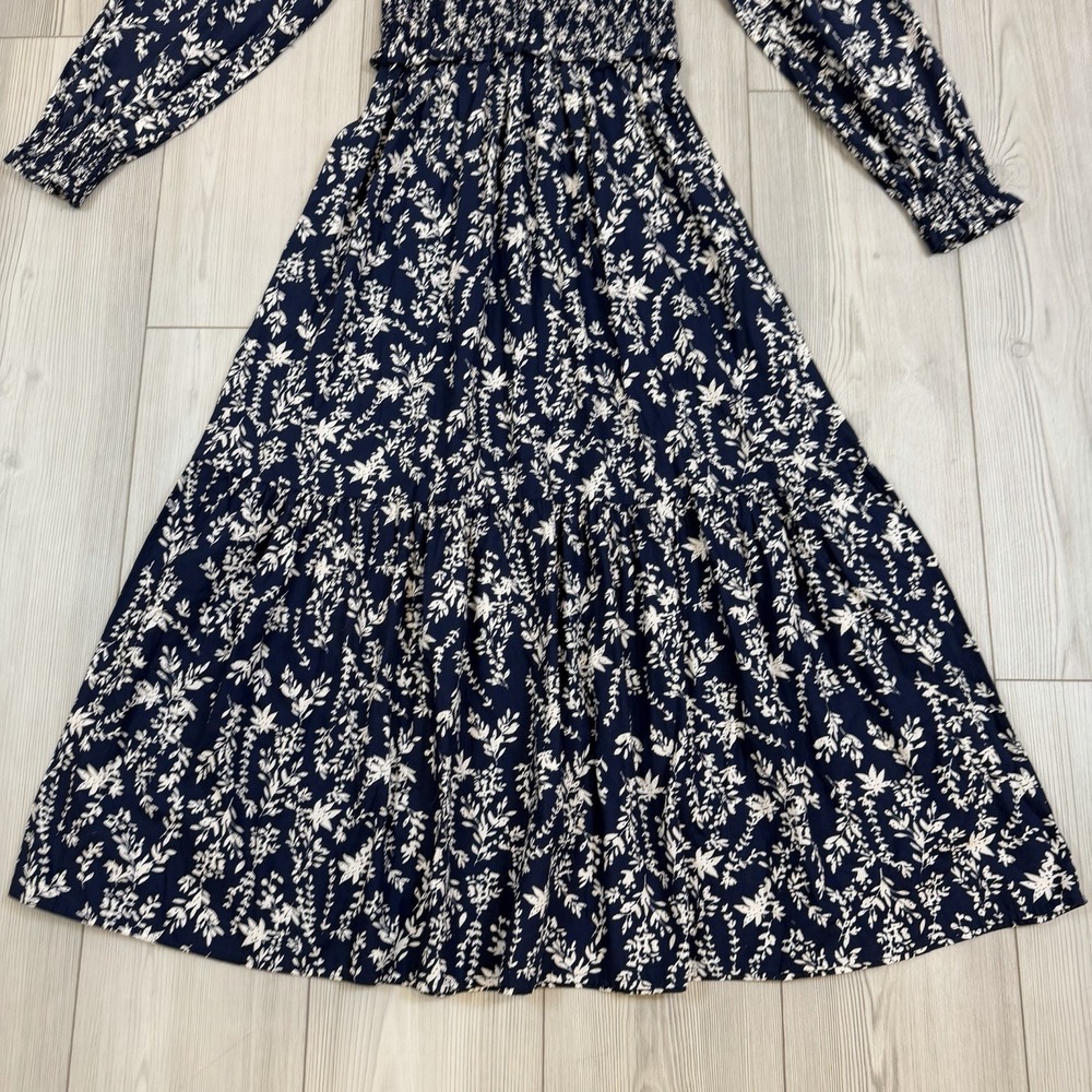 Anthropologie Moon River Ruffle Shirred Midi Dress Womens XS Blue White Floral - Picture 5 of 13